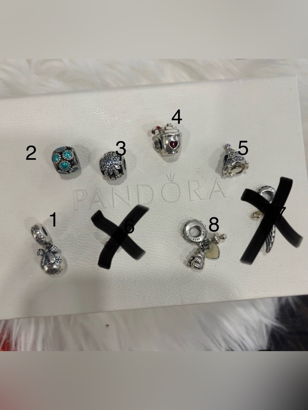 Pandora Silver Charm Set with Turquoise and Red Accents